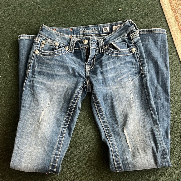 Miss Me Jeans Women’s 26 straight leg stretch blue denim cow print pocket pants - Picture 4 of 9